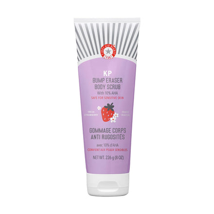 First Aid Beauty - KP Bump Eraser Body Scrub with 10% AHA, Keratosis Pilaris Exfoliater with Glycolic and Lactic acids, Helps Reduce Chicken Skin Bumps, Safe for Sensitive Skin, Strawberry Scent, 226g