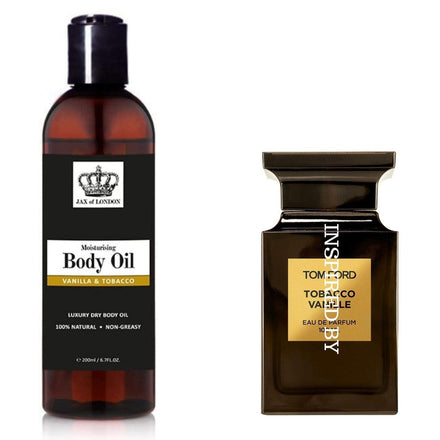 Jax of London Tobacco & Vanilla Body Oil 200ml, Inspired Body Oil, Moisturising Massage Oil for Skin, Body Oil for Dry Skin, Suitable for Massage, Firming, Aromatherapy & Relaxation Womenβs fragrance