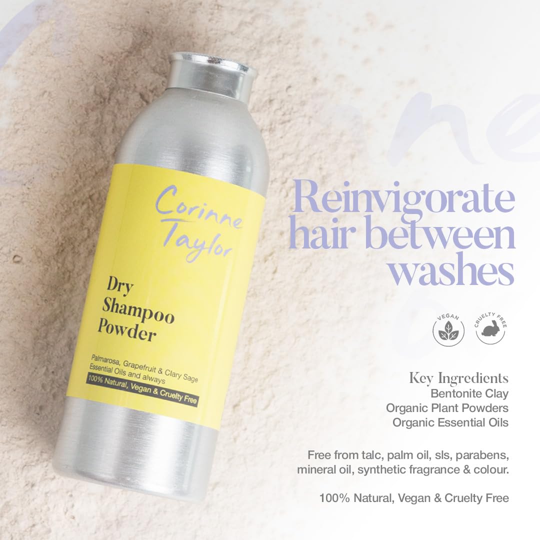 Corinne Taylor | Organic Dry Shampoo Powder | Grapefruit, Palmarosa & Clary Sage | Volumising | Talc Free | 100% Natural | Vegan | 85g