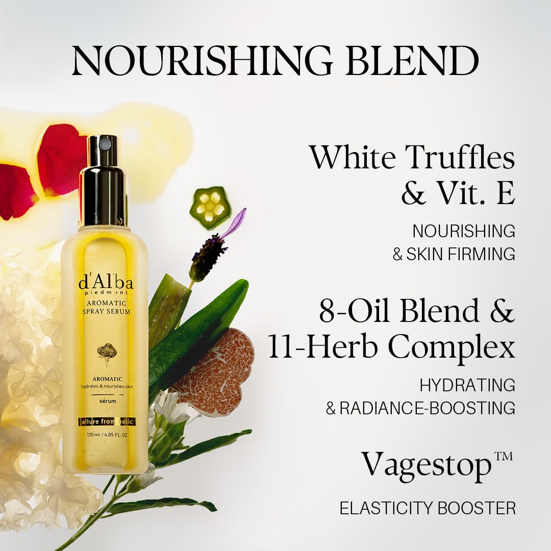 d'alba Italian White Truffle First Aromatic Spray Serum, Fragrant VEGAN Glowy Antioxidant Face Mist, Deep Hydration Skin Firmness, Korean Skin Care (4.05 fl.oz / 120ml)