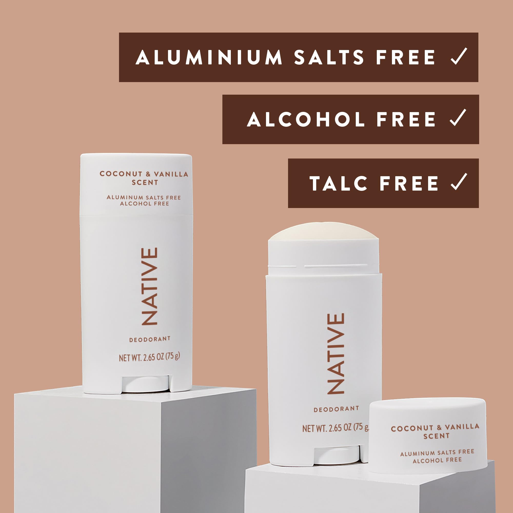 Native Deodorant Womens & Men – Alcohol & Aluminium Free - Coconut & Vanilla Scent - Naturally Derived with Shea Butter, Coconut Oil & Baking Soda - 72 Hour Odor Control (3 Pack, 75ml Each)