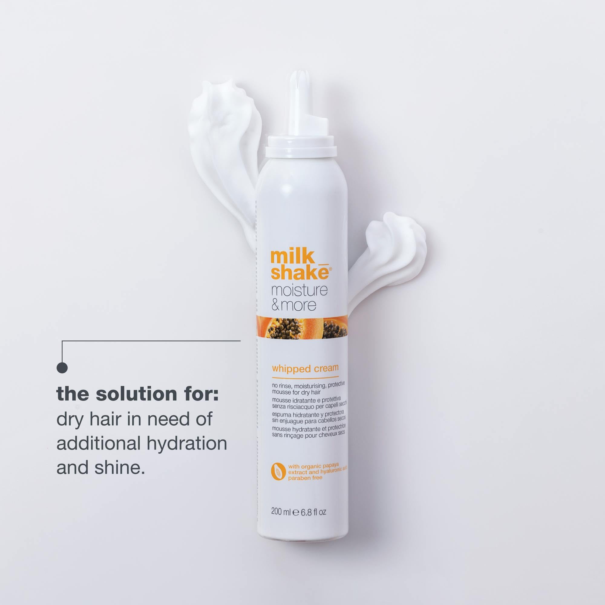milk_shake | Moisture & More Whipped Cream 200 ml, No Rinse, Moisturising, Protective Mousse for Dry Hair, Made in Italy