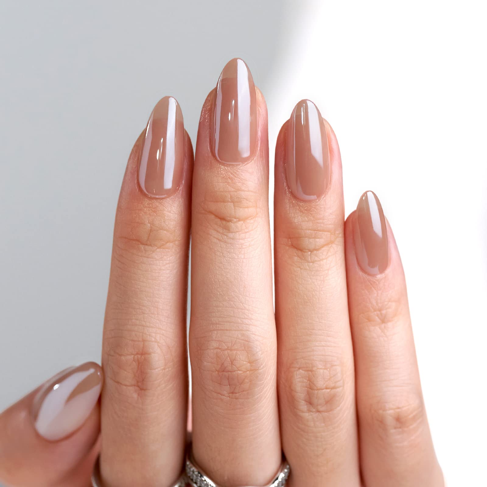 BTArtbox Press On Nails Almond - Medium False Nails in 15 Sizes, 30Pcs Soft Gel Chrome Fake Nail with Glue, Light Weight & Fit Perfectly, Natural Stick on Nails for Women, Chocolate Glazed