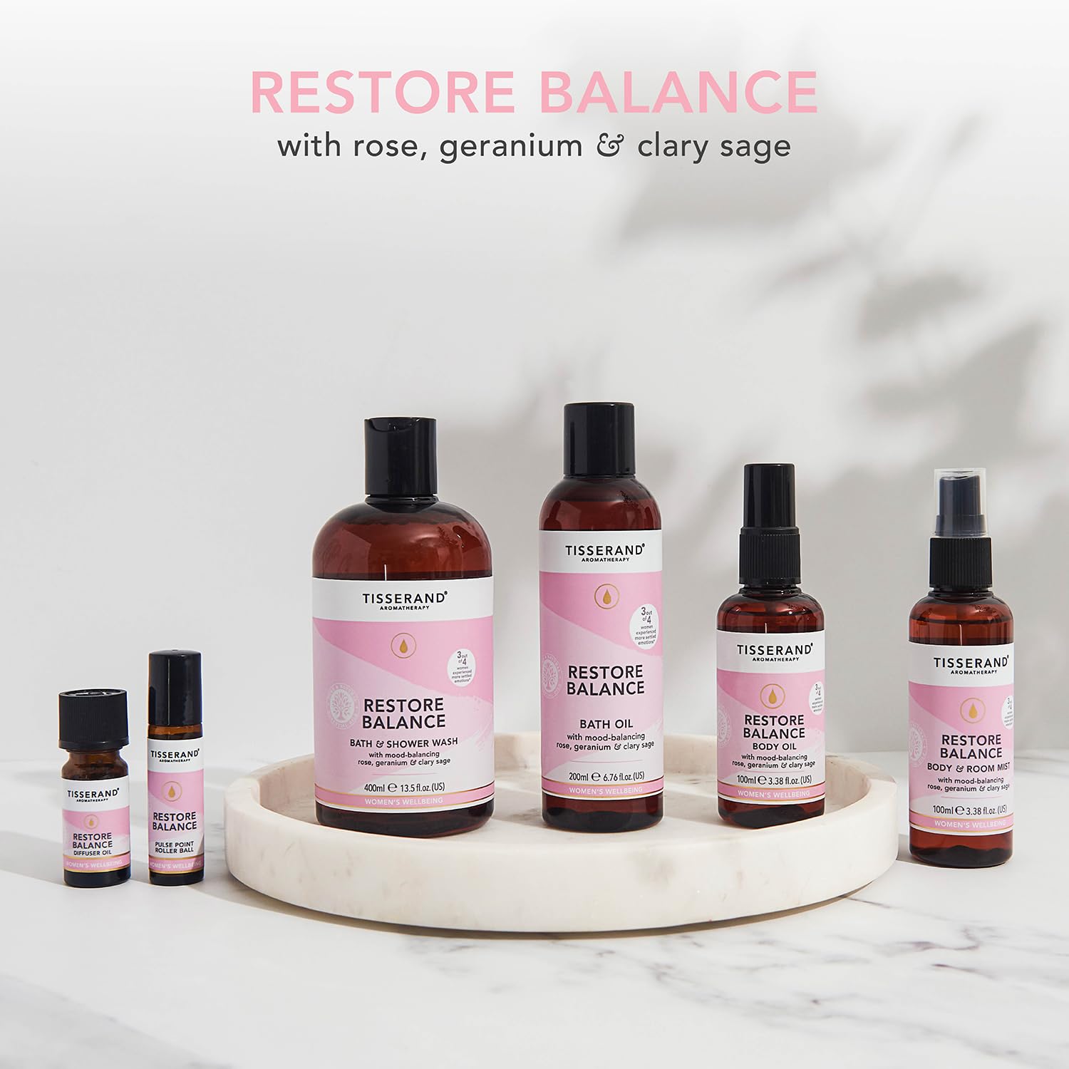 Tisserand Aromatherapy - Restore Balance Bath & Shower Wash - Perimenopause, Menopause & Menstruation Support for Women - Rose, Clary Sage & Geranium - 100% Natural Essential Oils - 400ml
