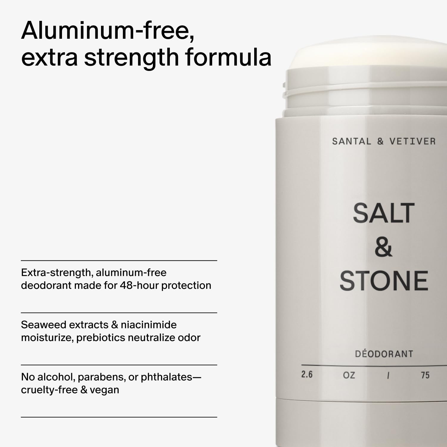 SALT & STONE Natural Deodorant - Santal | Extra Strength Natural Deodorant for Women & Men | Aluminum Free with Probiotics, Seaweed Extracts & Shea Butter (2.6 oz)