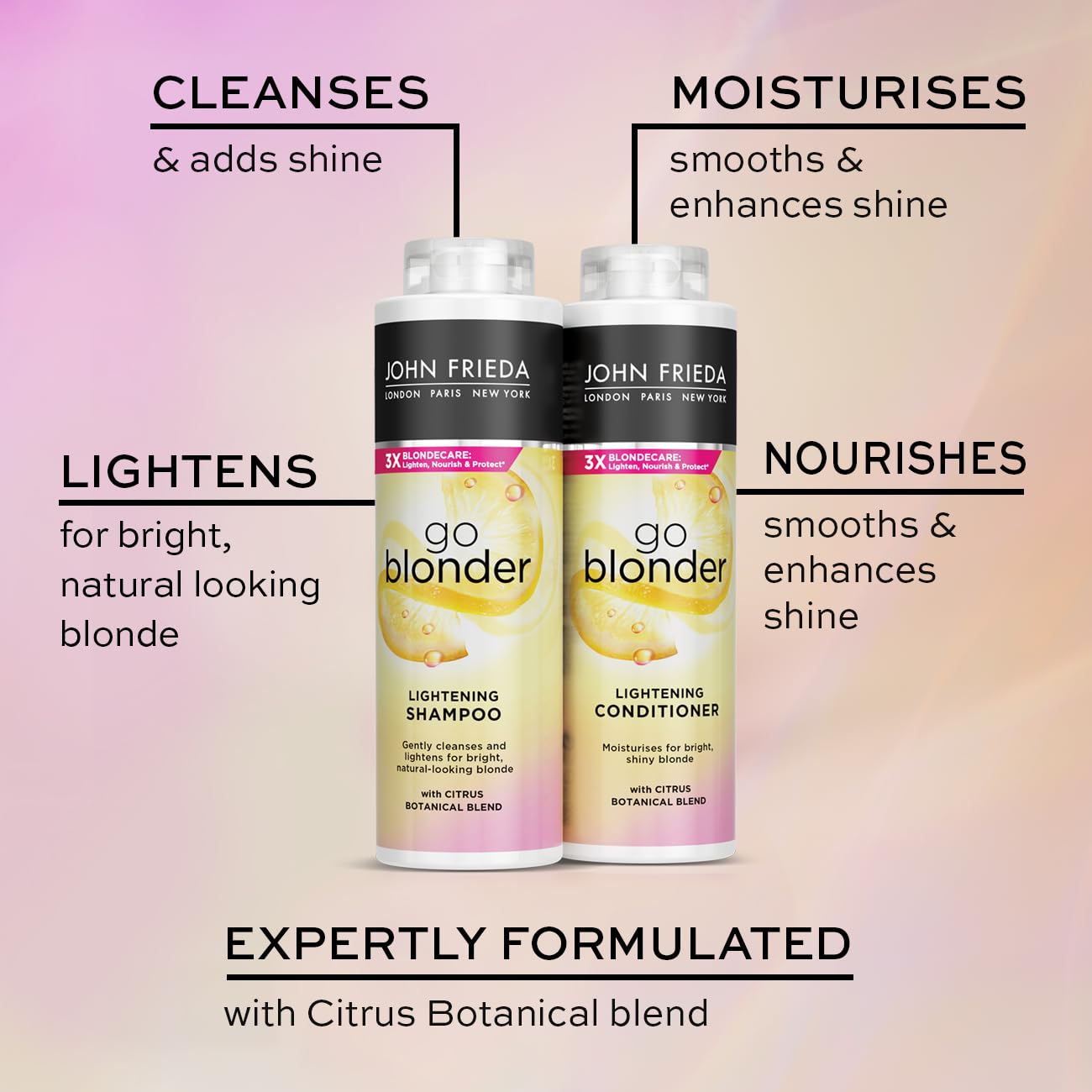 John Frieda Go Blonder Lightening Shampoo And Lightening Conditioner Duo Value Bundle Blonde Hair 2 X 500 Ml (Packaging May Vary)