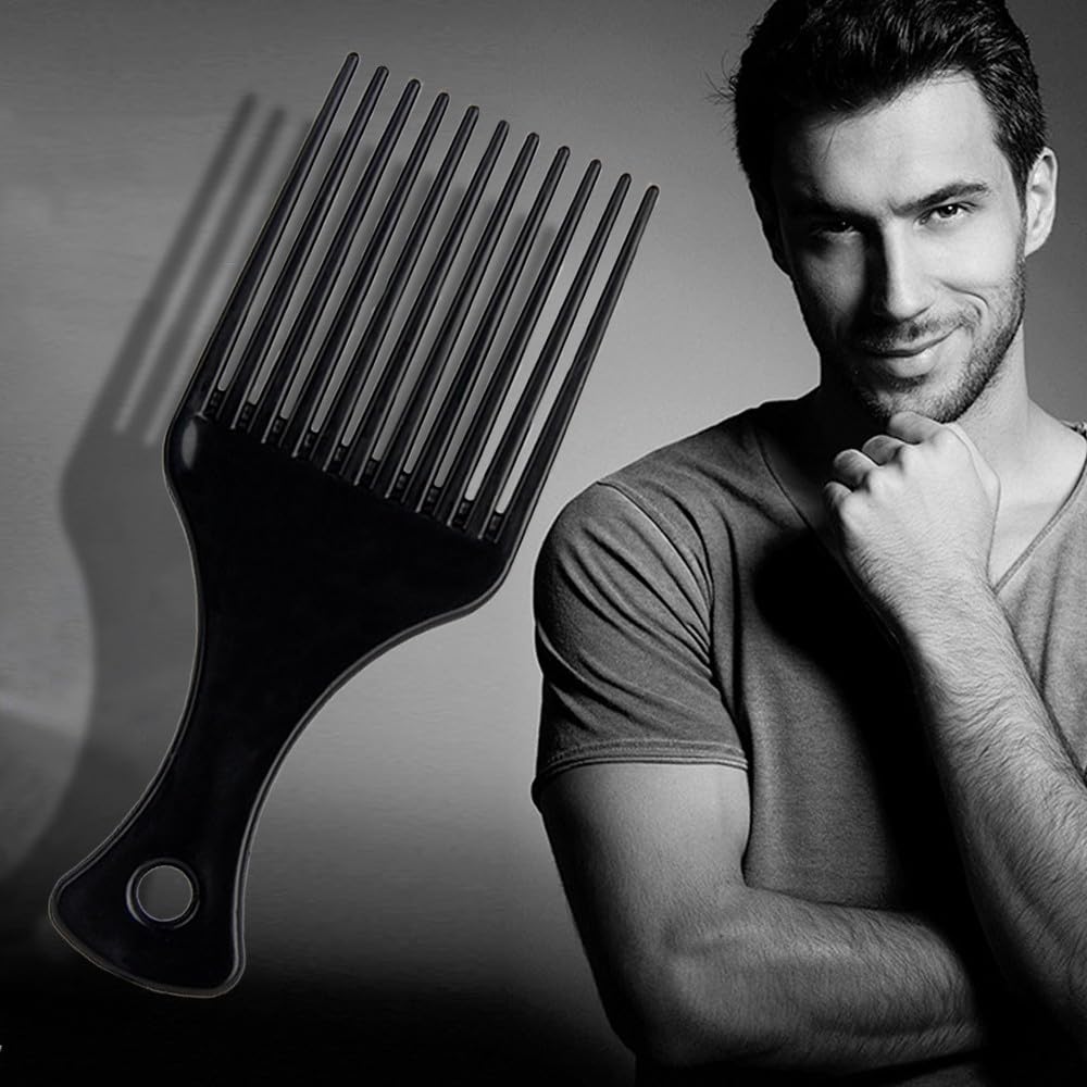 DAZISEN 2 Pcs Afro Hair Comb - Black Plastic Wide Tooth Smooth Afro Pick Comb Detangling Hair Comb for Curly, Wavy, Frizzy Hair for Men and Women