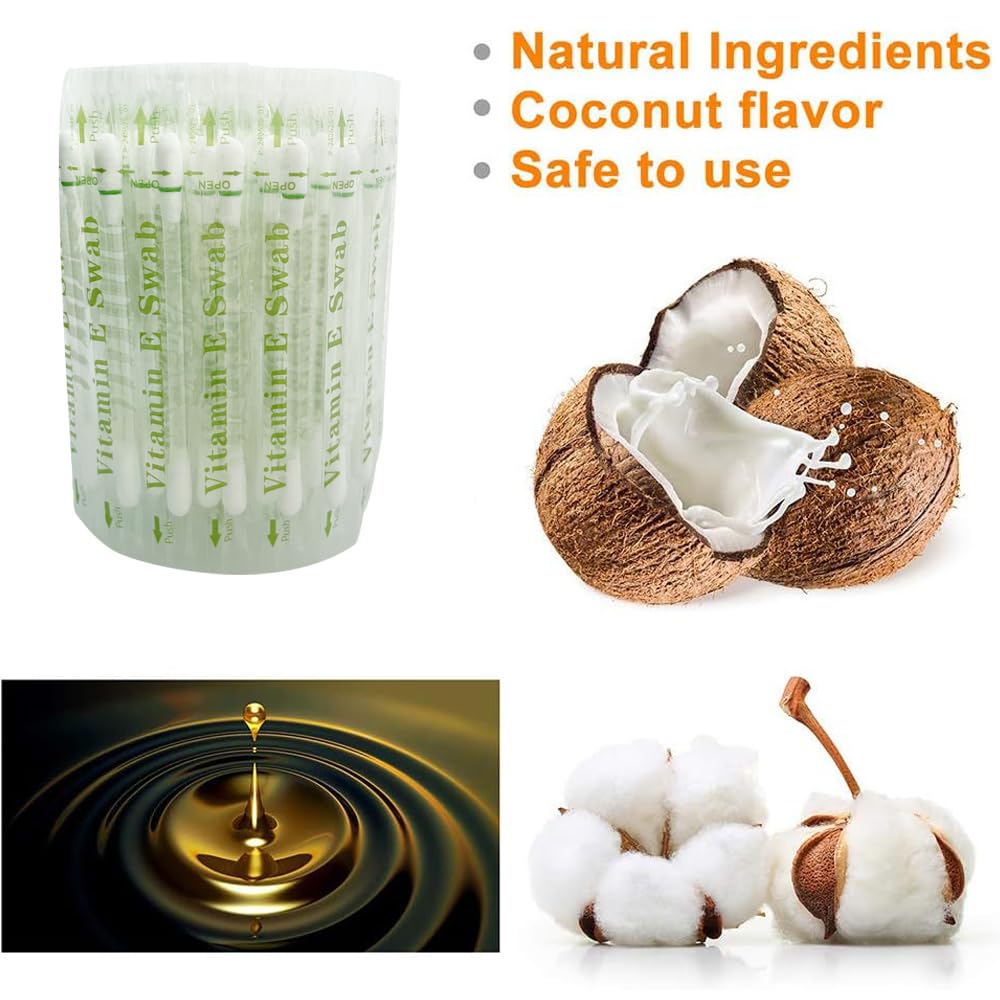 100Pcs Vitamin E Oil Swabs Stick Disposable VE Cotton Swab Protect Lip Gum Anti-Dry Moisturizing Cotton Sticks Teeth Whitening Kits Lip