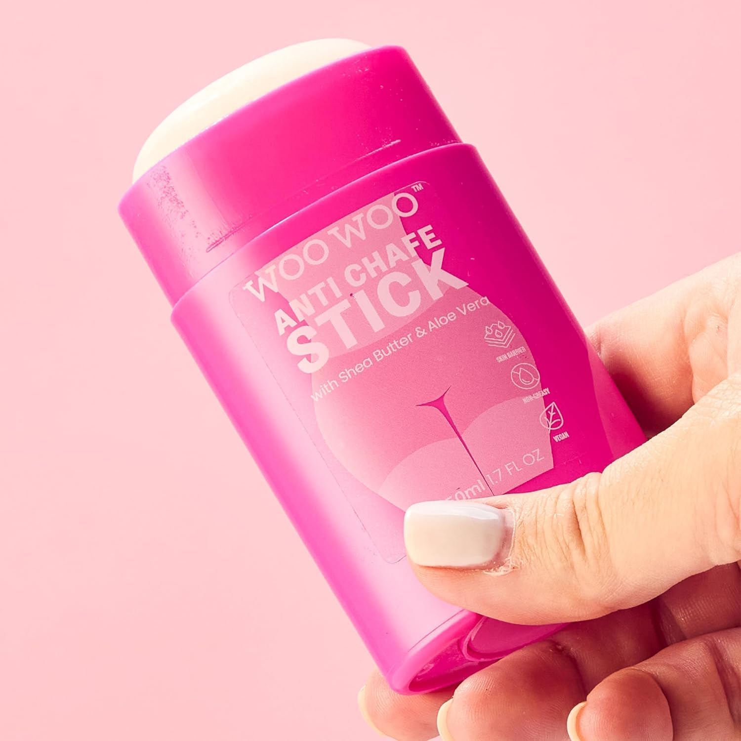 WooWoo Anti Chafe Stick with Aloe Vera and Shea Butter 50ml - Cruelty and Paraben Free Body Anti Chafing Balm, Thigh Rescue Anti-Friction Stick