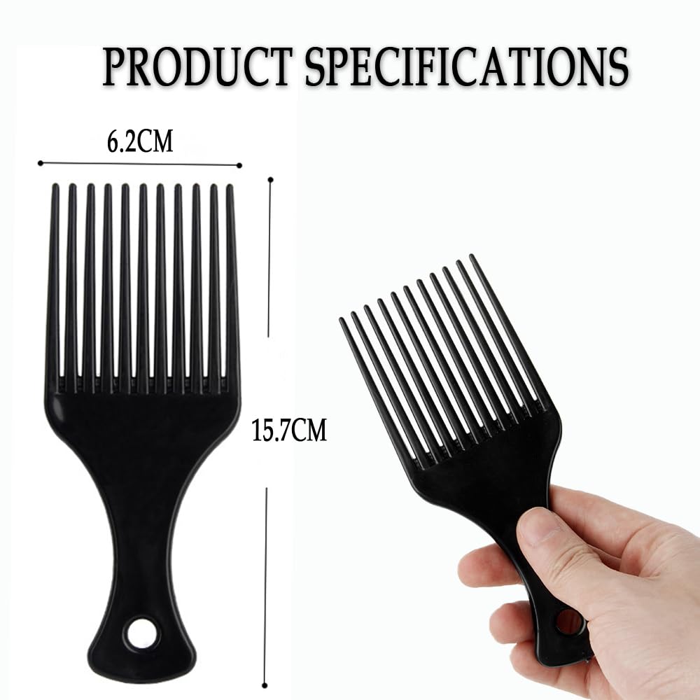 DAZISEN 2 Pcs Afro Hair Comb - Black Plastic Wide Tooth Smooth Afro Pick Comb Detangling Hair Comb for Curly, Wavy, Frizzy Hair for Men and Women