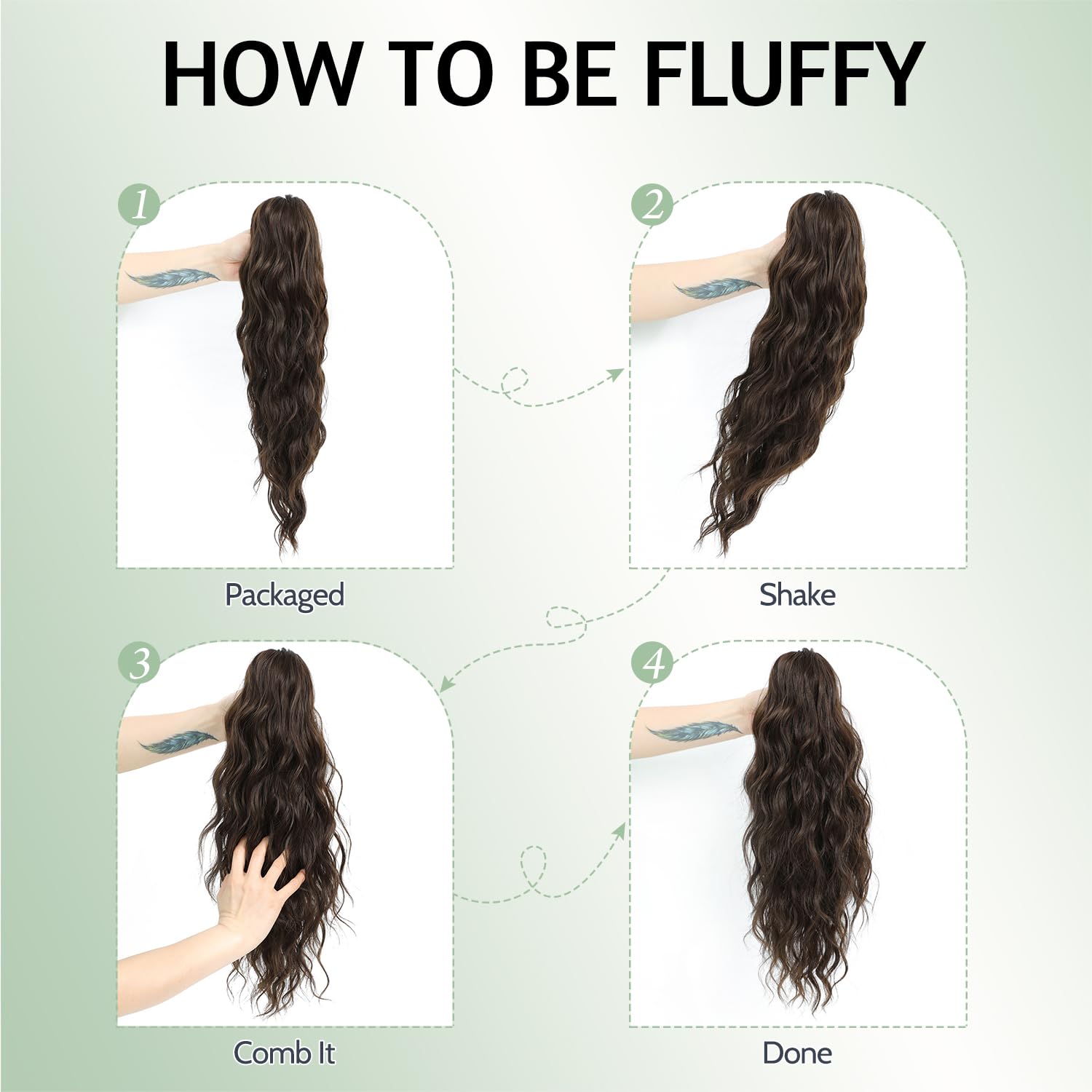 FINE PLUS Ponytail Extension Claw Clip in Ponytail Hair Extensions Synthetic Claw Curly Ponytail Extension for Women 18inch Curly Wave Claw Clip Ponytail Hairpiece Dark Chocolate Brown