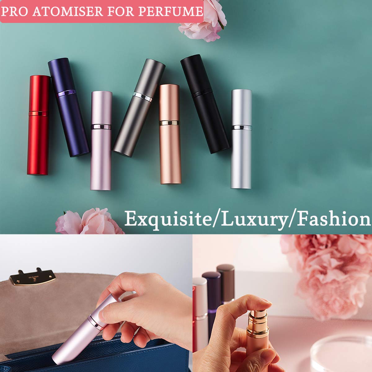 AsaNana Perfume Atomiser, Refillable & Travel Size Perfume Bottle, Leaking Proof,Bottom Pump without Funnel, Luxurious Small women and men, 5ml (CLa-2P(Black&Gray))