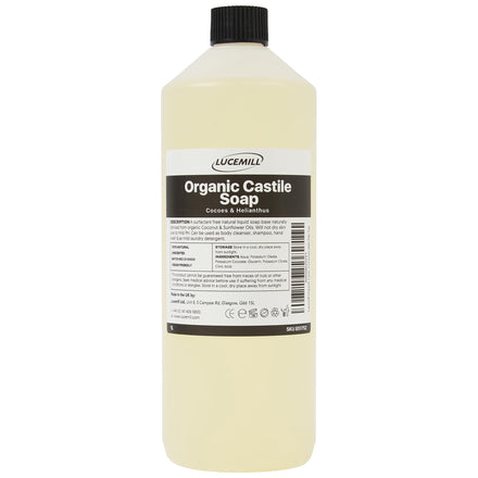 Lucemill Organic Castile Soap | 1 Litre | Pure & Natural Liquid Soap Base | Unscented & Gentle | Ideal for Body, Face, Hair, Hands, Pets & Cleaning | SLS-Free, Paraben-Free, Vegan Friendly