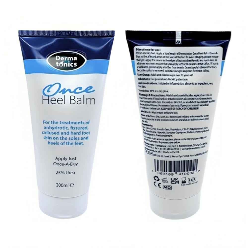 Dermatonics Once Heel Balm - Long-lasting Relief for Rough, Dry, and Callused Heels and Feet | Paraben-free and Clinicaly Proven | Visible Result in 8 Days | 200 ml