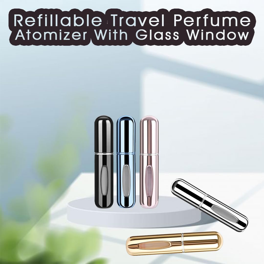 Liphontcta Rosiya Perfume Atomiser pack of 5pcs Perfume Travel Bottle, 5ML Refillable Perfume Spray Bottle Easy to Refill Empty Atomiser Bottle for Purse, Handbag, Pocket and Luggage (Glossy)