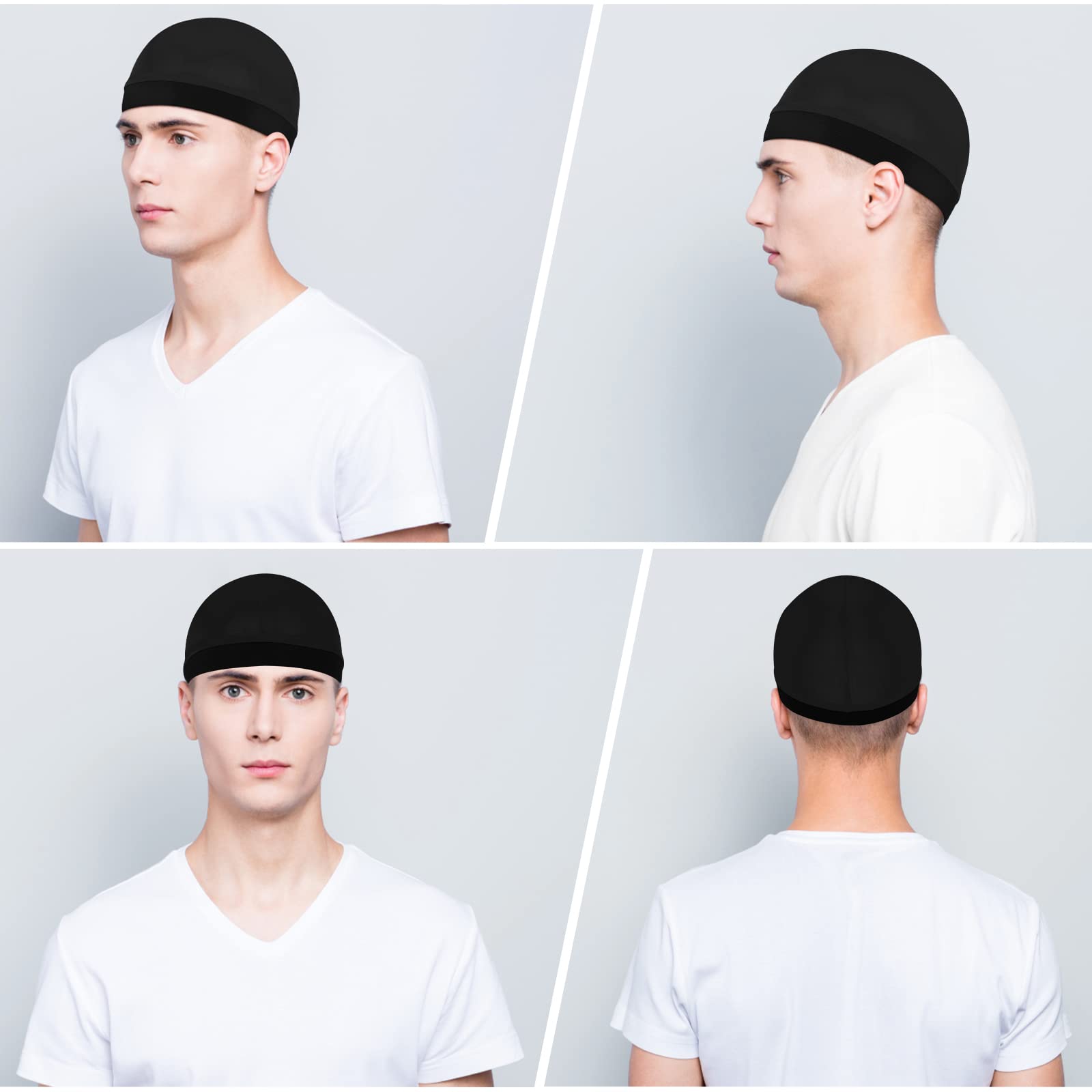 Sibba 3 Pieces Unisex Satin Silky Wave Caps 360 540 720 Wave Elastic Band Silky Durag Headwear Stockings Wig Beanie Cap Soft Breathable Skullies Beanies Cap for Sleeping Shower Black