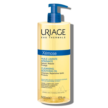 Uriage Xemose Cleansing Soothing Oil - Nourishing Cleansing for Face & Body with 19% Glycerin & Shea Butter - Dry Skin Prone to Atopy - Soothes Itching Sensations - Fragrance-free & Soap-free - 500ml