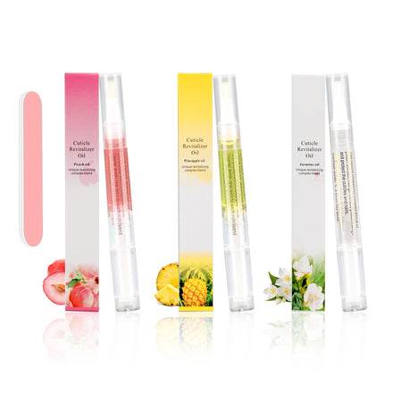 Meschett 3PCS Nail Cuticle Oil Pens with Nail File, Cuticle Oil for Nails from Natural, Nail Oil Cuticle for Cracked and Dry Nail(Pineapple & Peach & Jasmine Flavor)