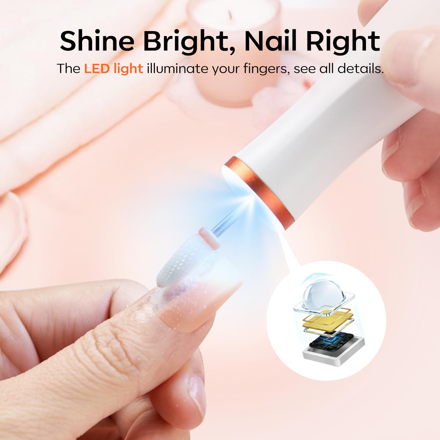 Modelones Cordless Nail Drill, 25000RPM Electric Nail File with LED Light for Acrylic Gel Nails, Professional Manicure Pedicure Kit