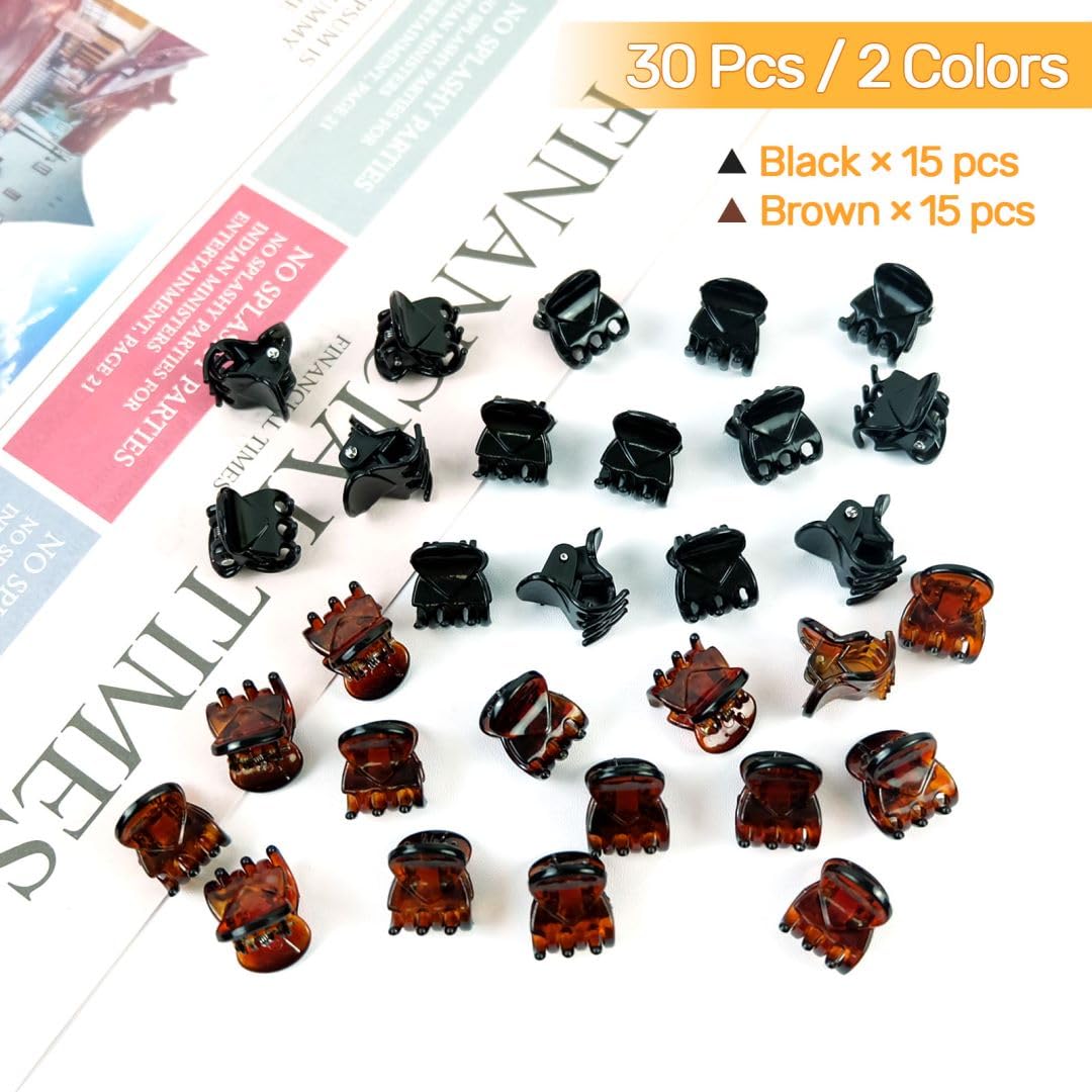 Hanyoushengvance Hair Clips, 30pcs Hair Claws, Mini Hairpin Clamps, Non-slip Hair Catch, Barrette Clamp,Mmini Hair Clips for Girls and Women with Storage Bags (black and Brown)