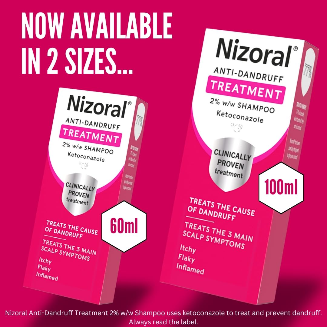 Nizoral Anti-Dandruff Treatment Shampoo, Treats and Prevents Dandruff, Clinically Proven to Control Itchy & Flaky Scalps, Contains Ketoconazole, 1 x 100ml