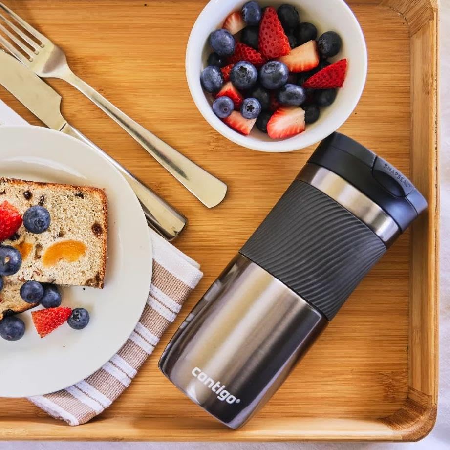 Contigo Byron Snapseal Travel Mug, Stainless Steel Thermal mug, vacuum flask, leakproof tumbler, coffee mug with BPA free Easy-Clean Lid, 470 ml, Gunmetal