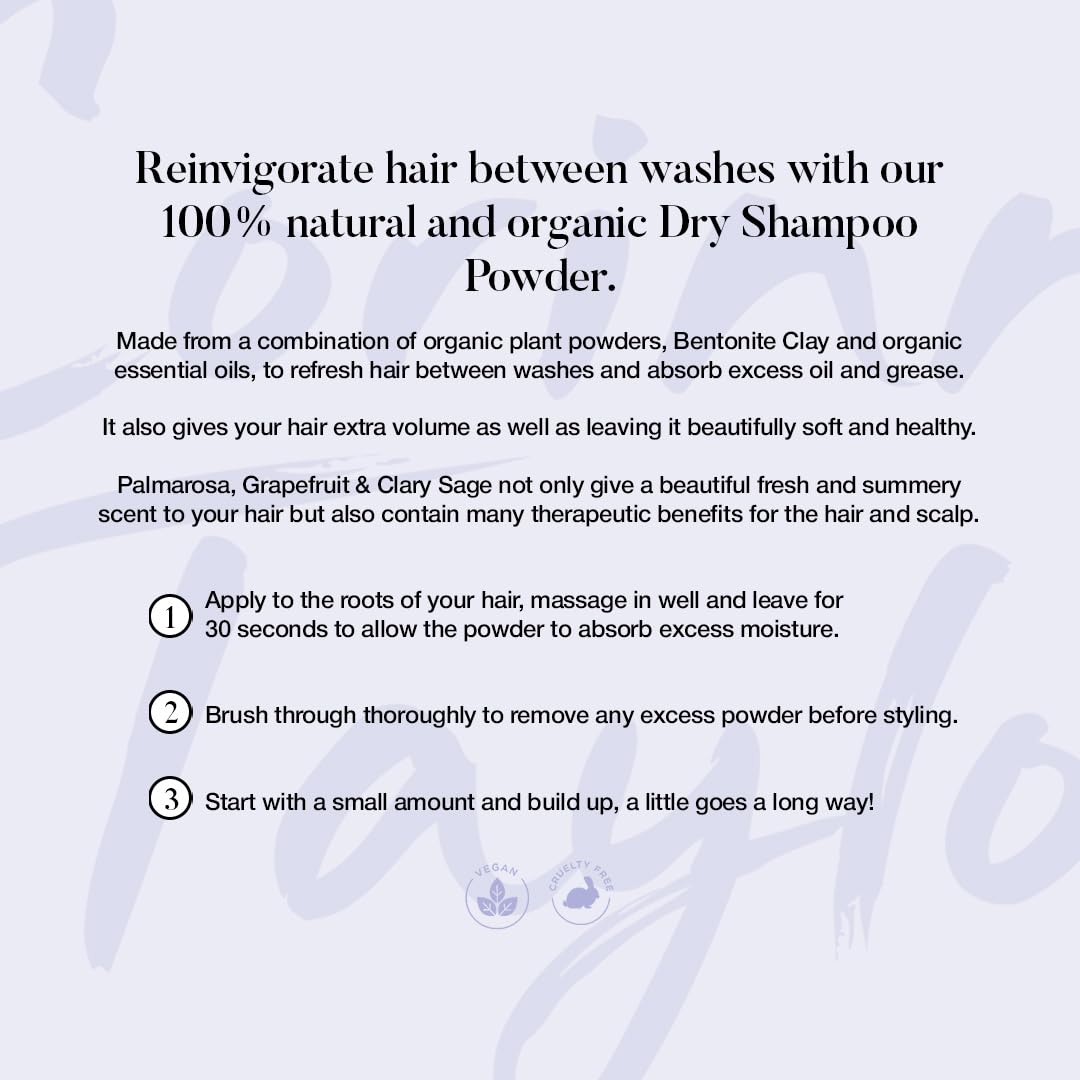 Corinne Taylor | Organic Dry Shampoo Powder | Grapefruit, Palmarosa & Clary Sage | Volumising | Talc Free | 100% Natural | Vegan | 85g