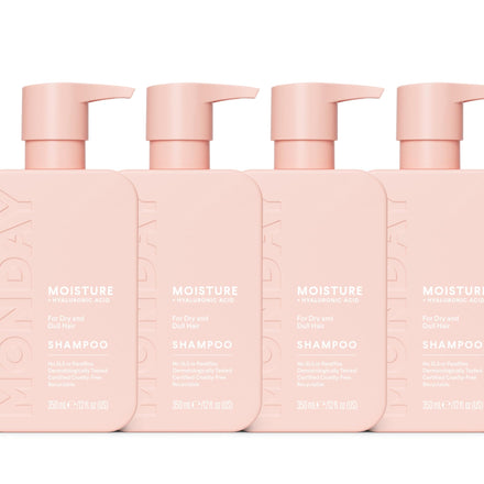 MONDAY Haircare 4 x 350 ml MOISTURE Shampoo with Hyaluronic Acid & Shea Butter for Dry & Dull Hair