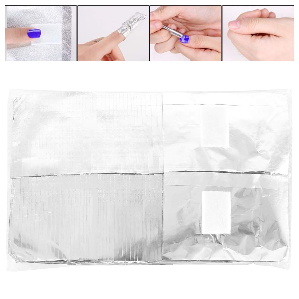 Keyohome 500Pcs Nail Foil Wraps Remover Aluminium Nail Art Soak Off Remover Gel Nail Polish Remover Foil Wraps with Pre-attached Lint-Free Cotton Pads