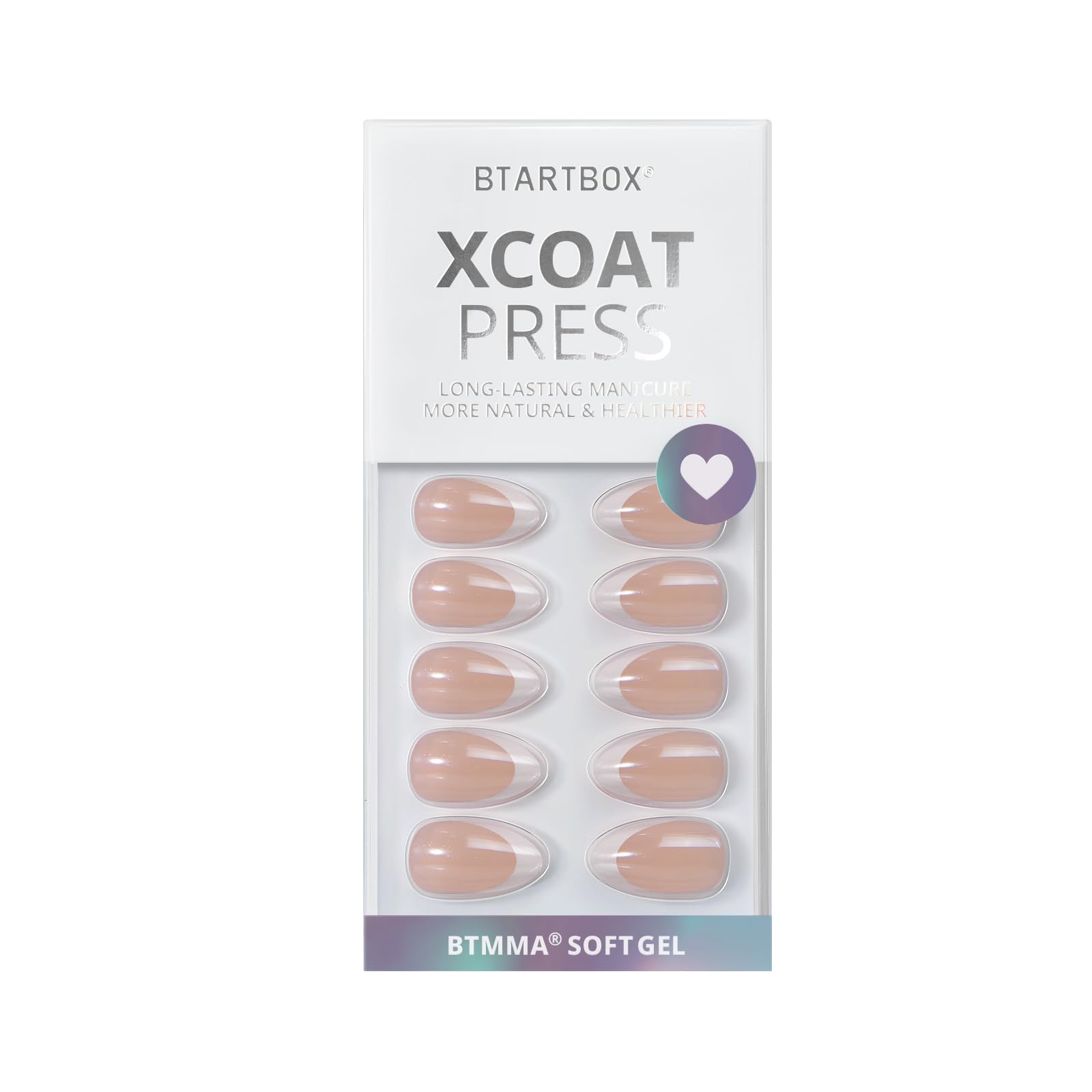 BTArtbox Press On False Nails Short - White French Tip Press On Nails Almond, 30 Pcs Soft Gel Fake Nail in 15 Sizes, Reusable Semi-Transparent Stick on Nails for Women, Classic