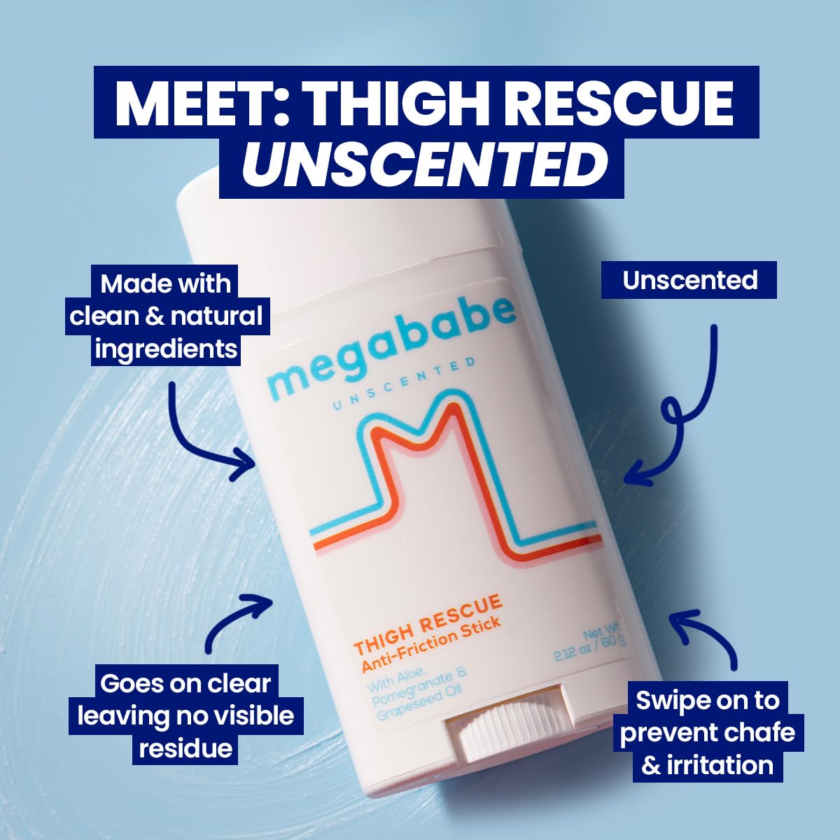 Megababe Unscented Anti-Chafing Sticks to Save Thigh | Prevents Friction and Skin Irritation | Thighs, Arms, Bra Lines and More | 50ml