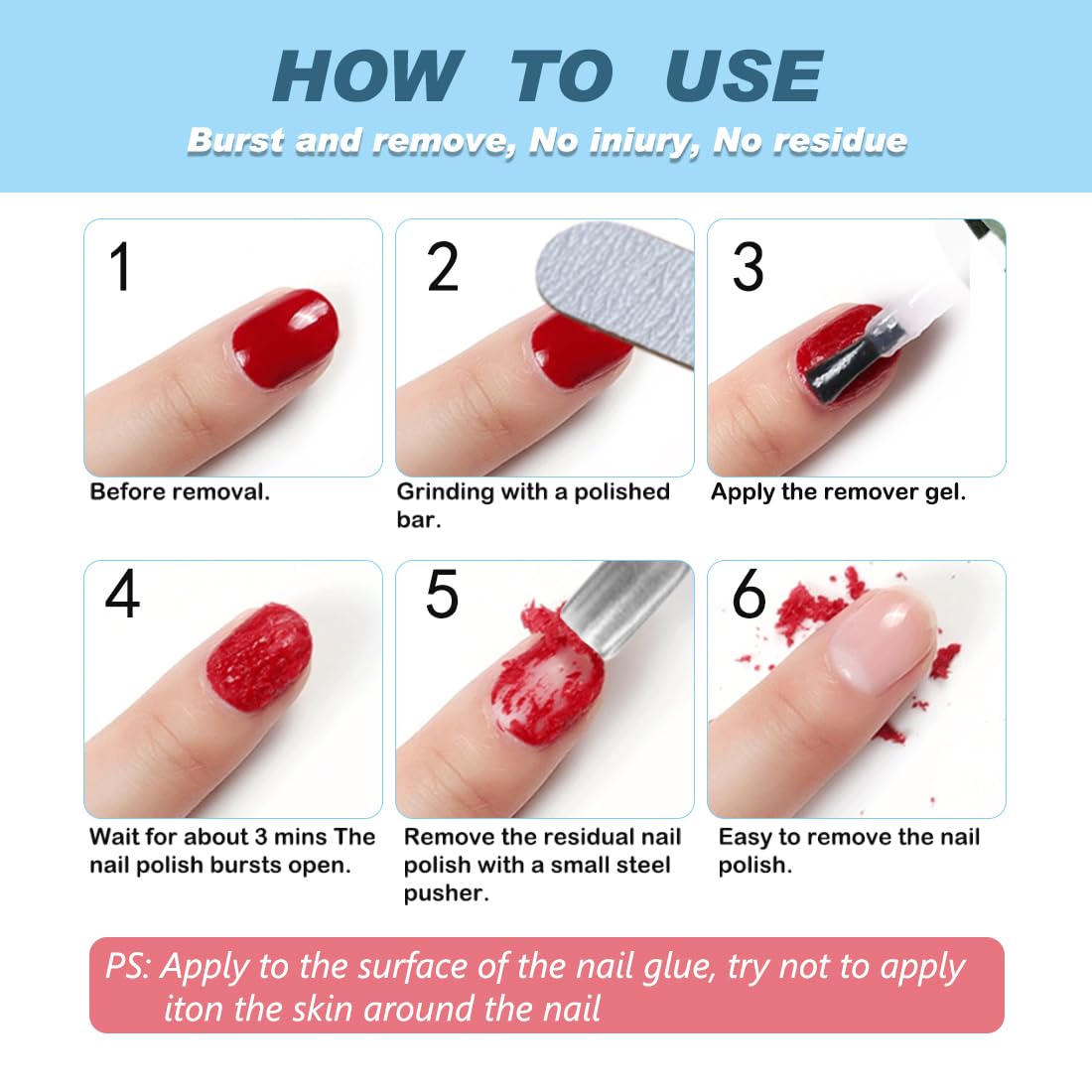Gel Nail Polish Remover 2 Pcs, Peel off in 3-5 Min, Easy Quick Remove Gel Nail, Acrylic & UV Nail, Without Foil Soak or Wrap, Do Not Hurt Nails, with Nail File, Cuticle Pusher and Nail Polish Scraper