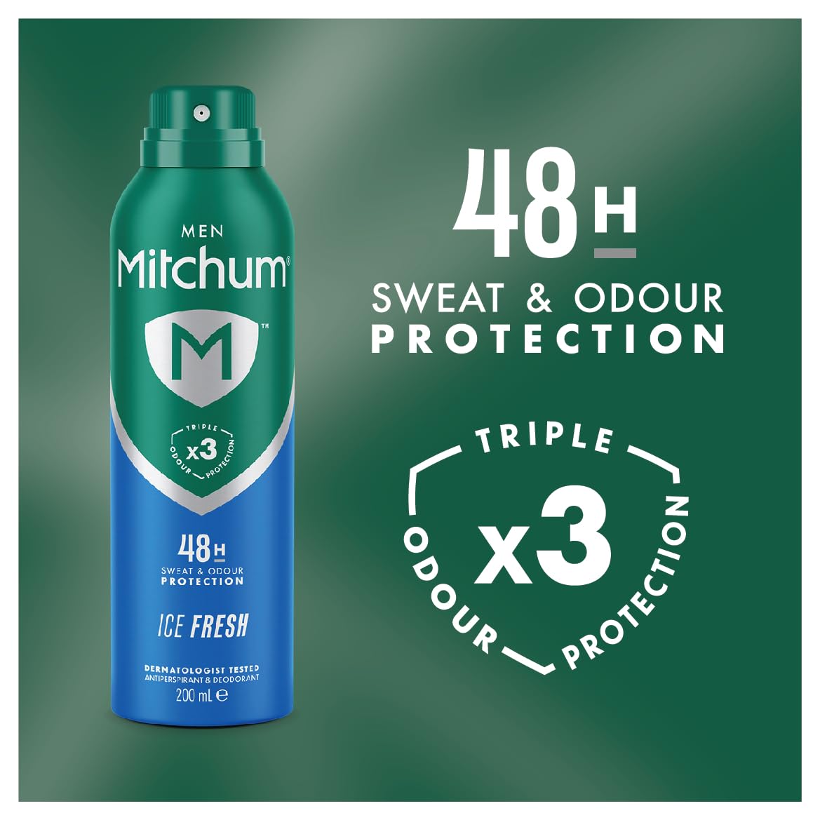 Mitchum Men Triple Odor Defense 48HR Protection Deodorant Spray & Antiperspirant (200ml) Ice Fresh, Pack of 6