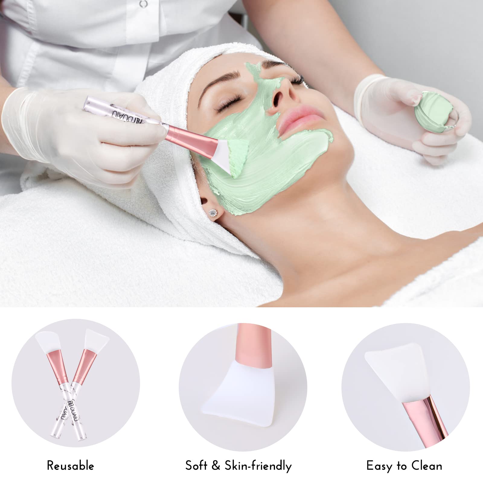 Silicone Face Mask Brush DUAIU Face Mask Applicator Silicone Brush Facial Tools and Facial Brush with Soft Silicone Head for Facial Mask, Eye Mask, Cream, Mud, Clay, Mixed Mask, DIY Mask (2PCS,Pink)