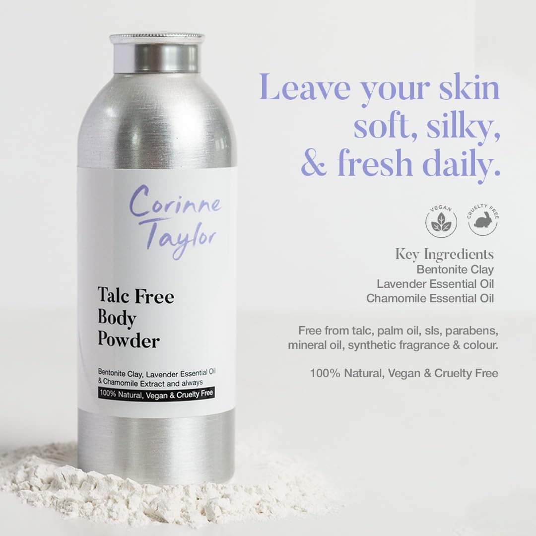 Corinne Taylor | Organic Body Powder | 100% Natural | Talc Free | Intimate Comfort | Chamomile & Lavender | Vegan | 85g