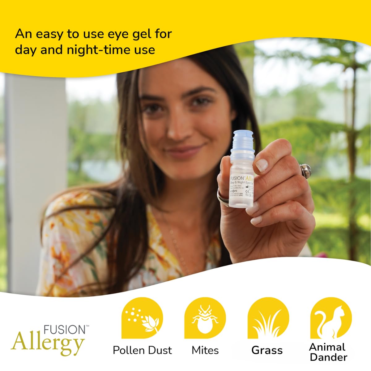 Fusion Allergy Day & Night Eye Gel with 100% Natural Ectoin - Drug Free Around The Clock Treatment and Prevention of Hay Fever Symptoms, Dry, Irritated and Inflamed Eyes (10ml - 220-250 doses)