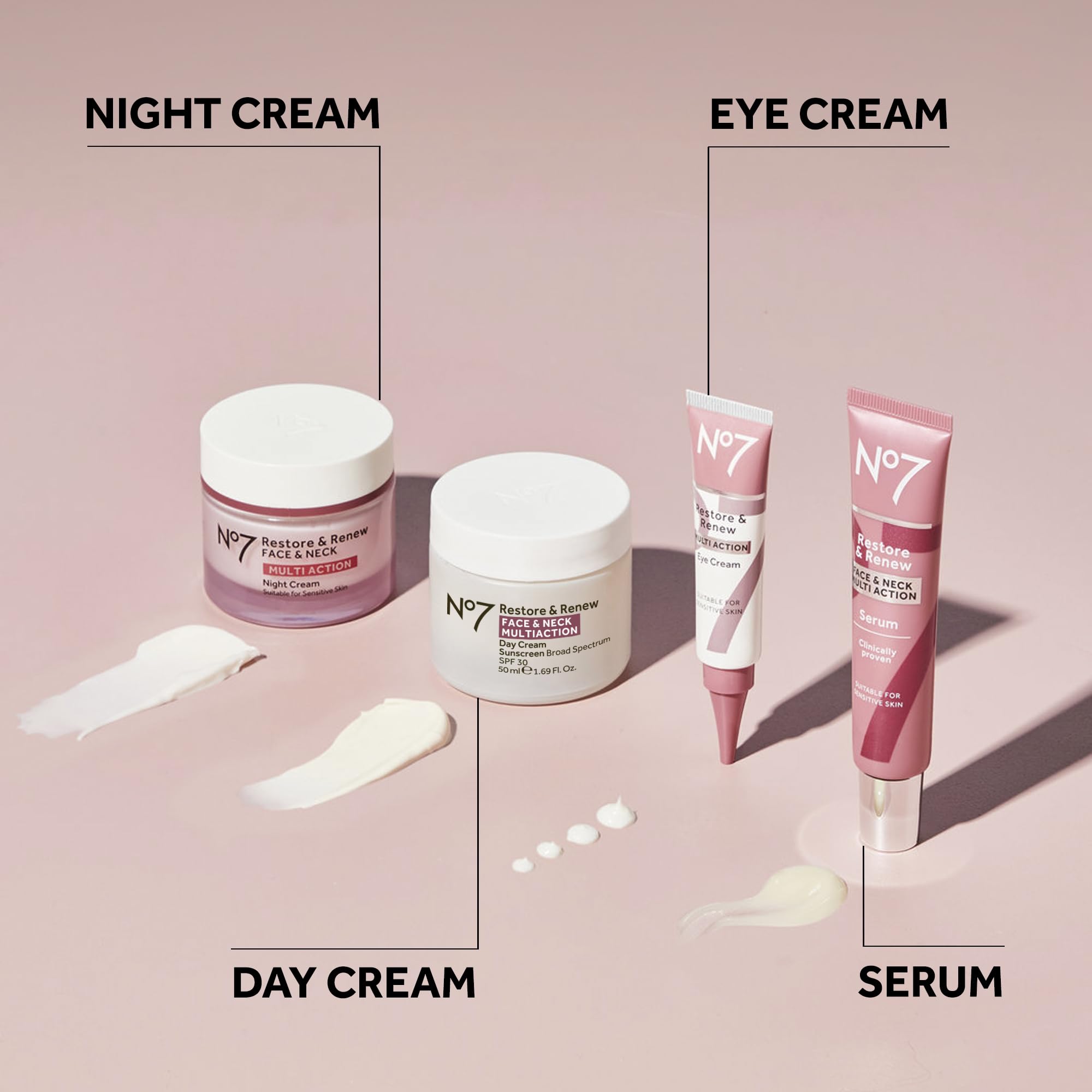 No7 Restore & Renew Multi Action Face & Neck Cream - Nighttime Collagen Peptide Facial Moisturizer - Anti Aging Face Cream Enriched with Hyaluronic Acid, Shea Butter + Vitamin E to Firm Skin (50ml)
