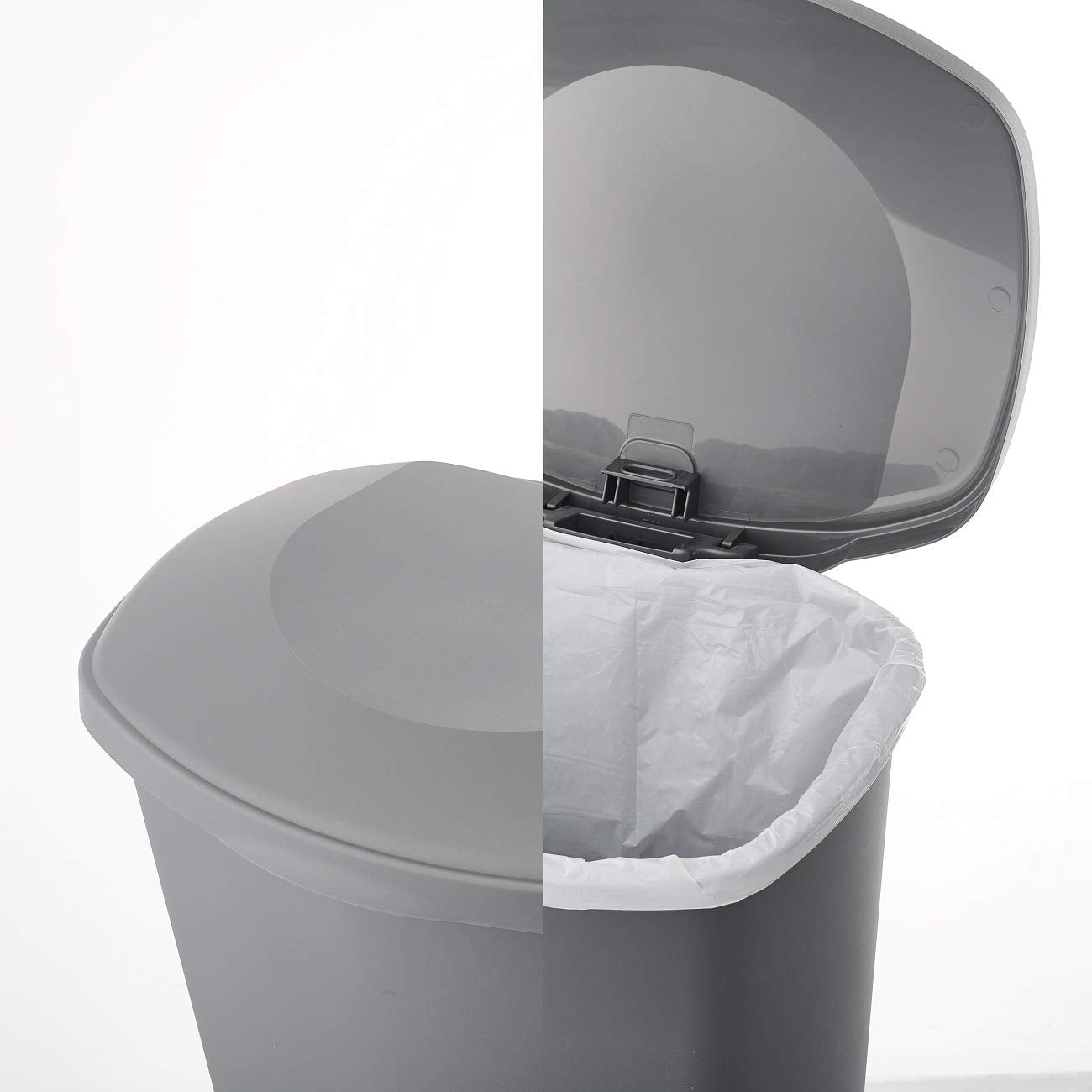 Addis Eco Made from 100% Recycled Plastic Family Kitchen Pedal Bin, 50 Litre, Light Grey