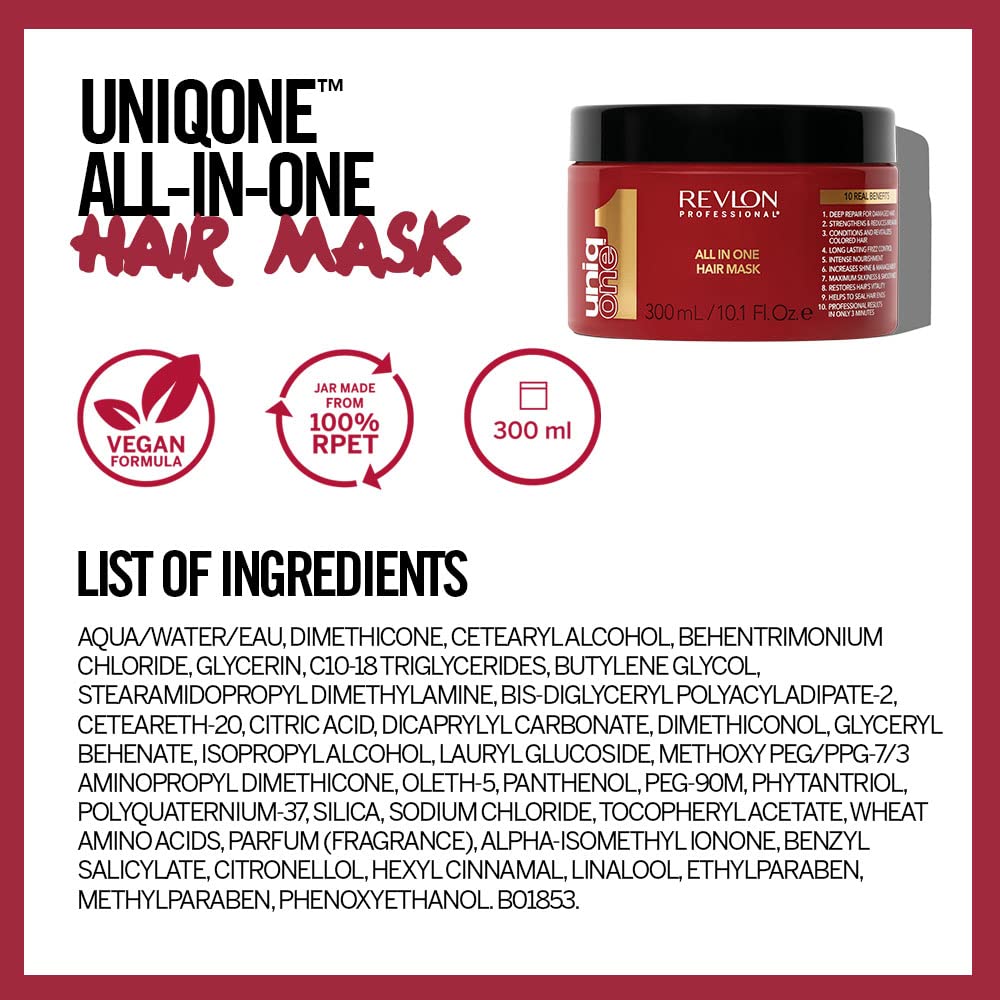 REVLON PROFESSIONAL UNIQONE ALL IN ONE HAIR MASK, Strengthening Hair Mask, Restorative Hair Mask, Intensive Hair Conditioner Mask – 300 ml