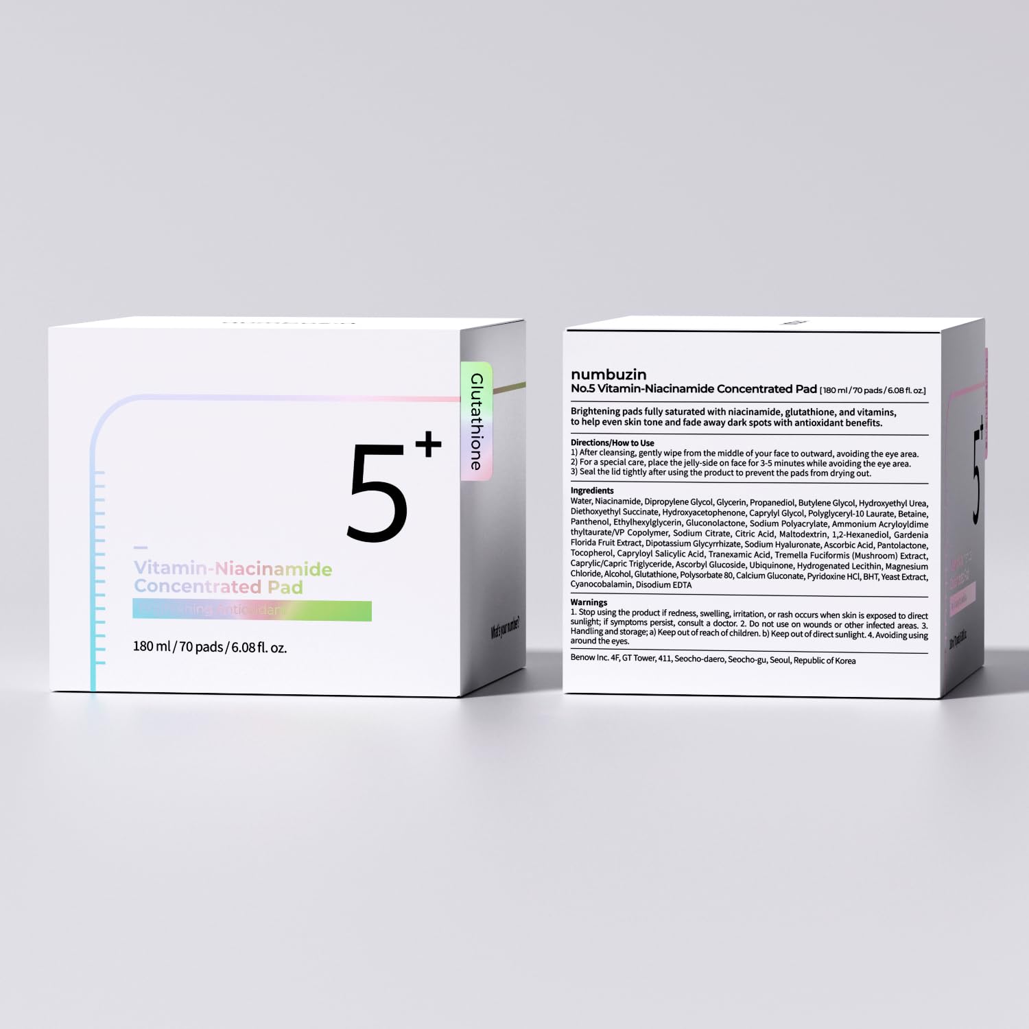 numbuzin No.5 Toner Pads | Vitamin-Niacinamide Concentrated Pad | Double-Sided | Glutathione, Niacinamide, PHA & LHA | Exfoliation, Hyperpigmentation Care | 70 Pads/180 ml