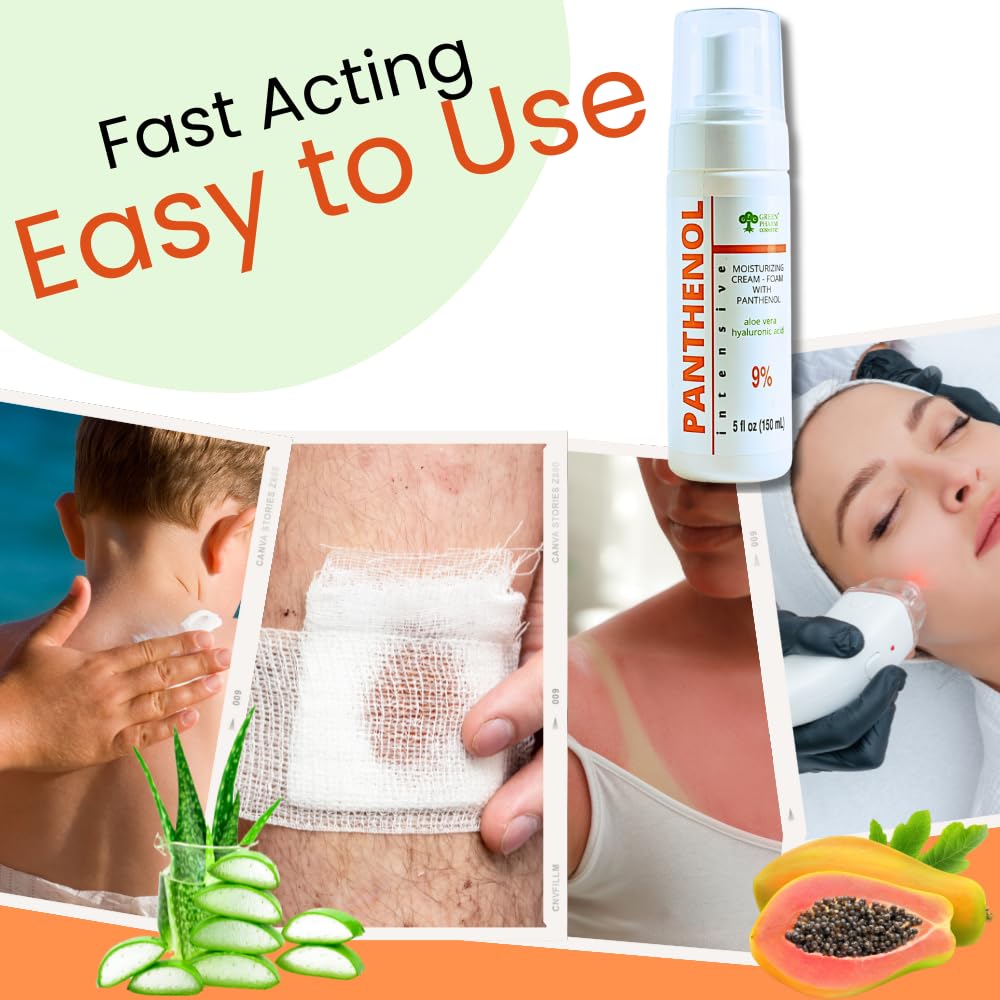 9% Panthenol Foam Spray, Vitamin B5 + Hyaluronic Acid After Sun Care, After Tattoo Care, Hair Transplant & Baby Rash Relief, 5 Oz/150 Ml