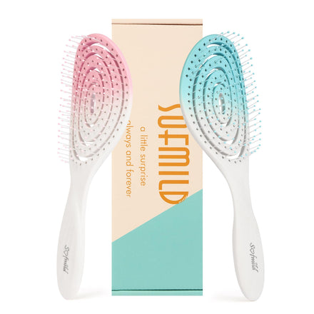 Hair Brush, 2 Pcs Detangling Brush 100% Bio-Friendly Detangler Brush with Soft Bristles for Straight, Curly, Women, Men, Kids Wet and Dry Hair, Glide Through Tangles Knots with Ease