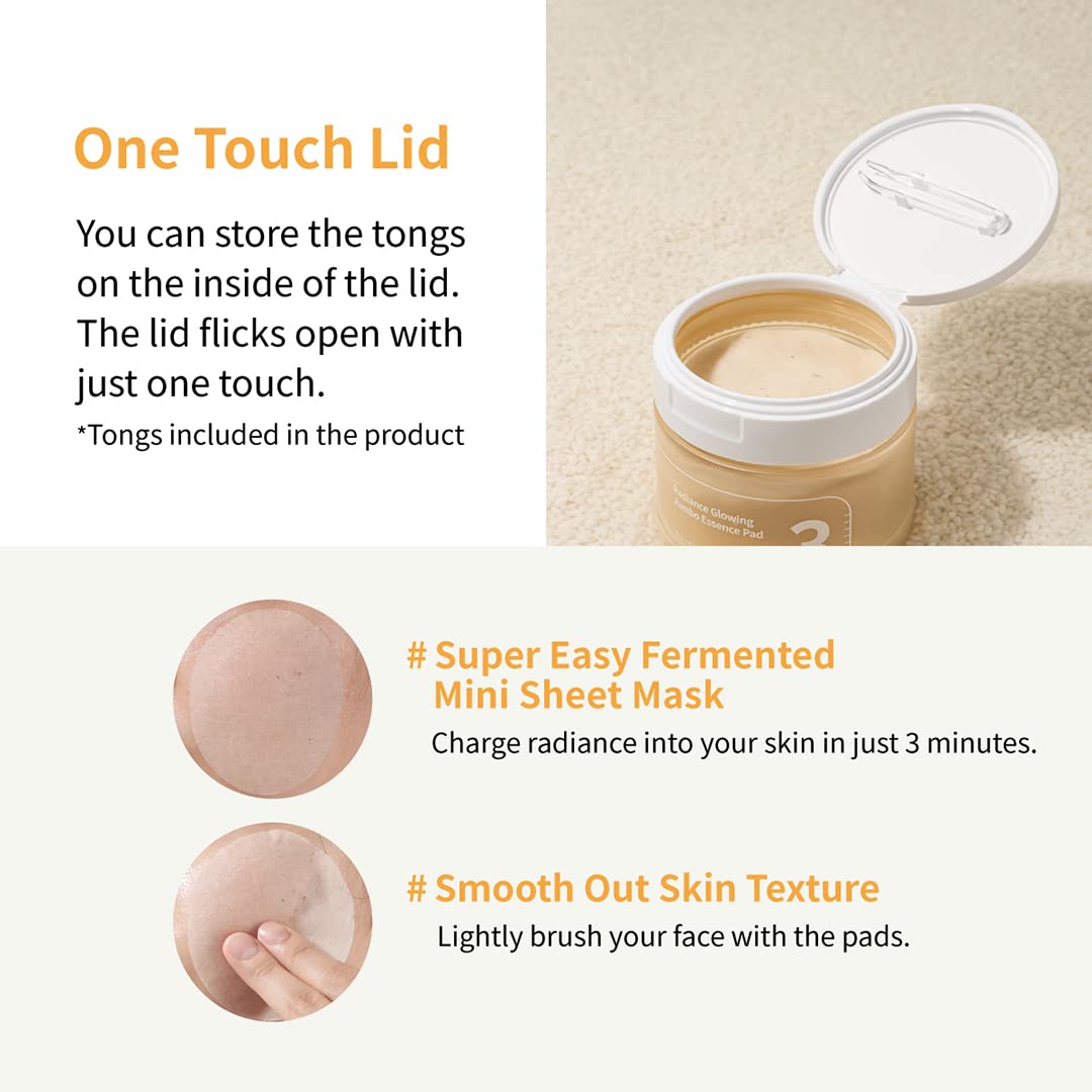 numbuzin No.3 Toner Pads | Radiance Glowing Jumbo Essence Pad | Clear Glass Skin, Texture Care | Biodegradable Vegan Pads, Fermented Ingredients, Niacinamide | 70 pads/5.07 fl. oz.