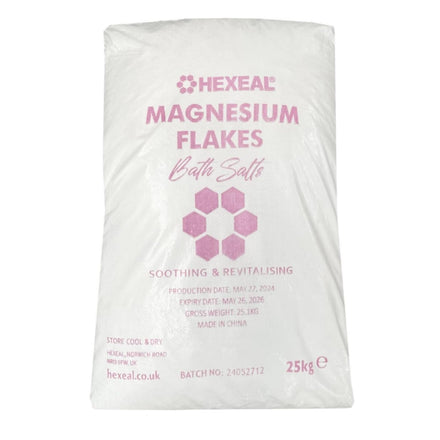 Hexeal Magnesium Flakes 25kg – 25kg Bag of Magnesium Flakes to Soothe Muscles, Joints & Aches – for Bathing, Gardening & Beauty – Household & Commercial Use