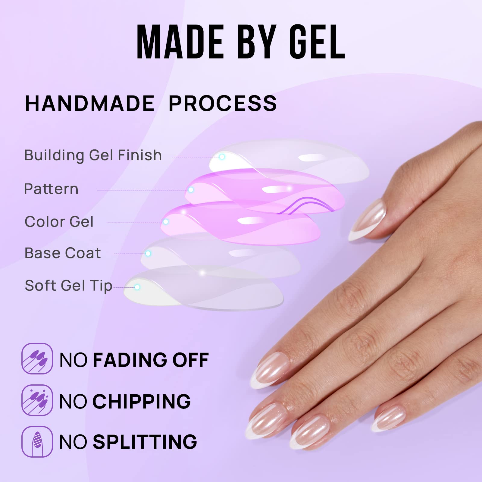 BTArtbox Press On False Nails Short - White French Tip Press On Nails Almond, 30 Pcs Soft Gel Fake Nail in 15 Sizes, Reusable Semi-Transparent Stick on Nails for Women, Classic