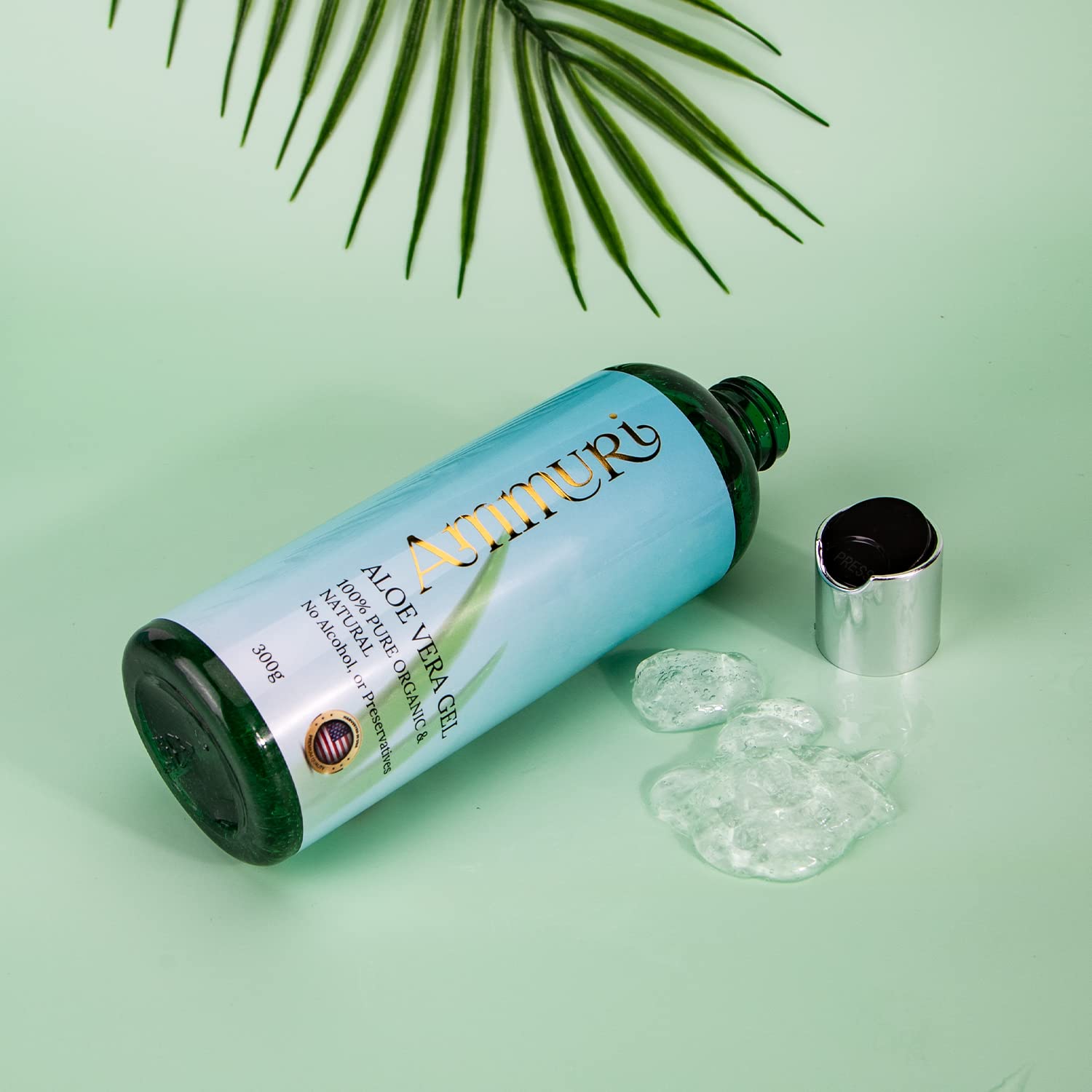 Ammuri Organic Aloe Vera Gel - 100% Pure Aloe from Fresh Leaves - Soothing Skin & Hair Care - Fast Absorbing - Non-Sticky - Large Bottle 300ML