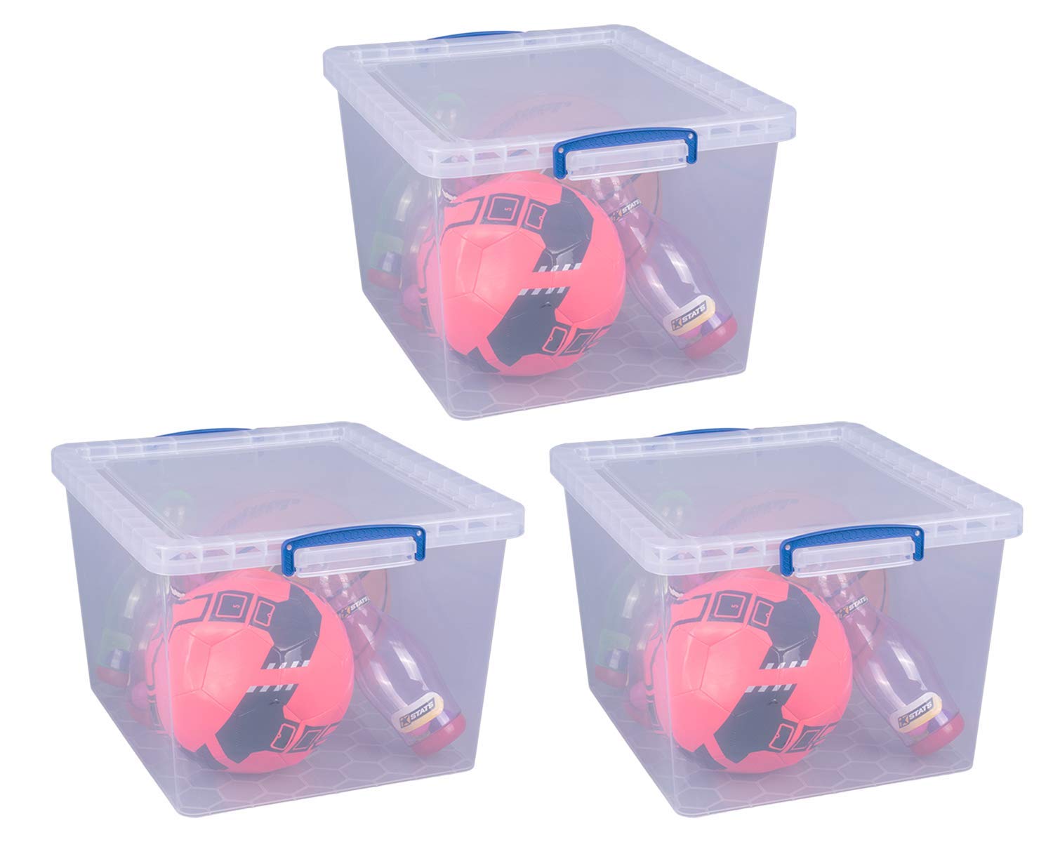 Really Useful Products 33.5 Litre Box, Nestable Clear, Pack of 3 in Card