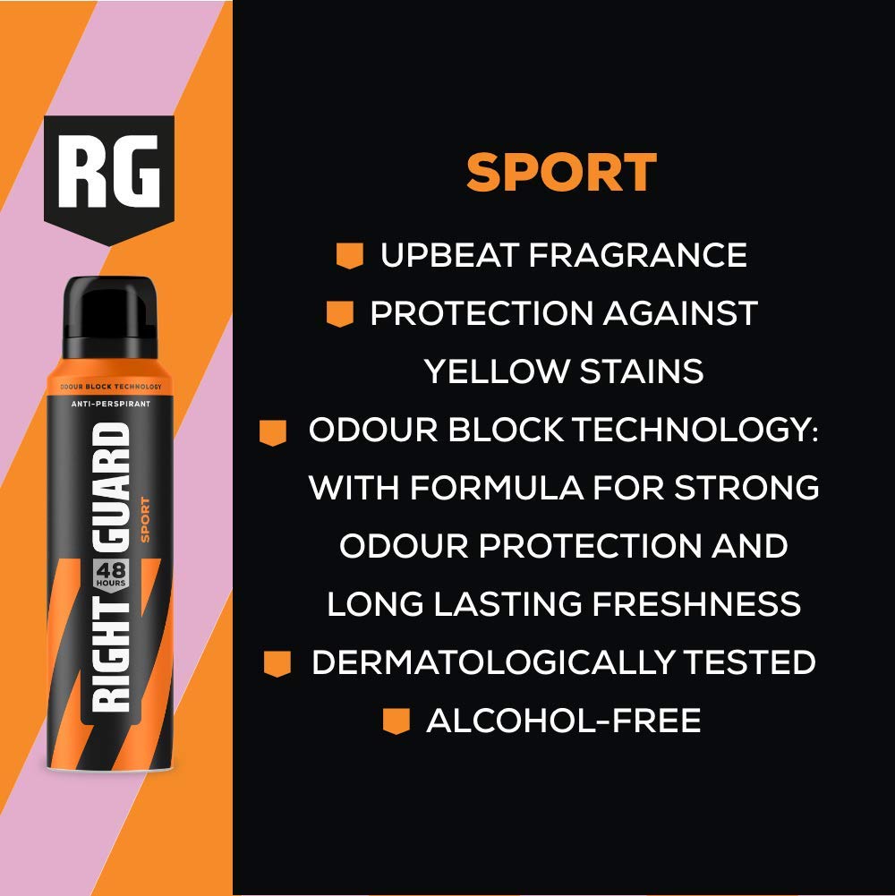Right Guard Total Defence 5 Sport Anti-Perspirant Aerosol Deodorant 150 ml - Pack of 6