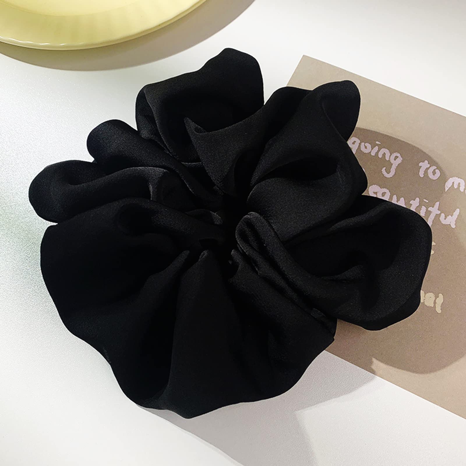 ILamourCar Large Hair Scrunchies, Soft Silky Satin Elastic Soft Hair Ties Scrunchy Hair Bands Ponytail Women Girls Lady Children (2xBlack)