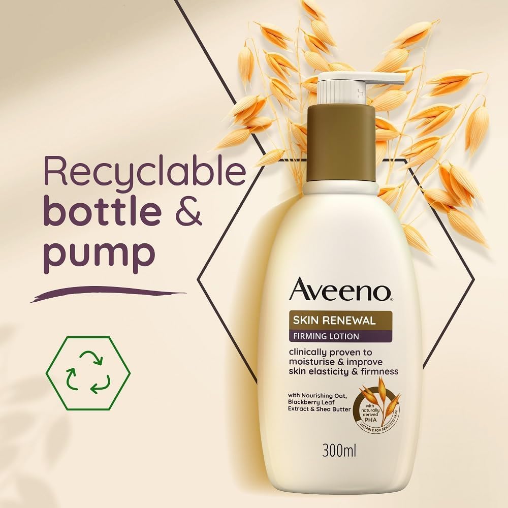Aveeno Skin Renewal Firming Lotion (1x 300ml), Firming Body Lotion with Nourishing Prebiotic Oat, Shea Butter, 4% Naturally-Derived PHA and Blackberry Leaf Extract